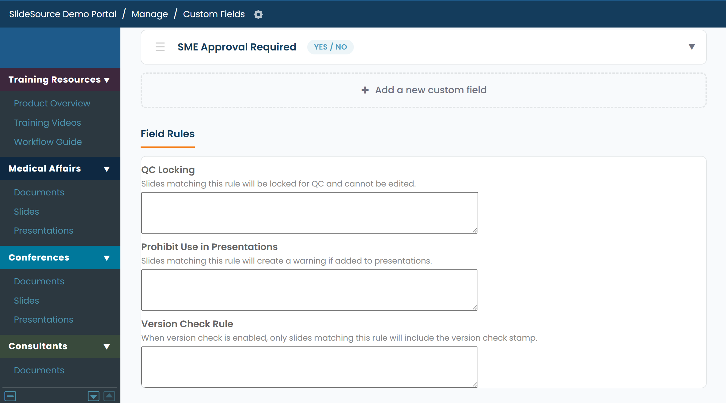 Field Rules with QC Locking and Prohibit Use in Presentations conditions
