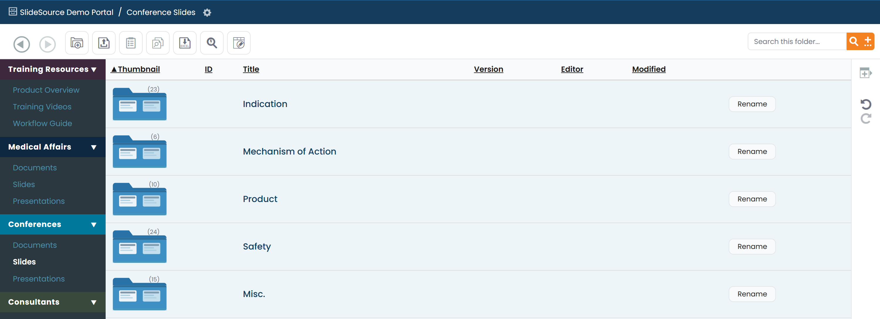 A collection's folder tree with New folder, rename, and drag-to-move