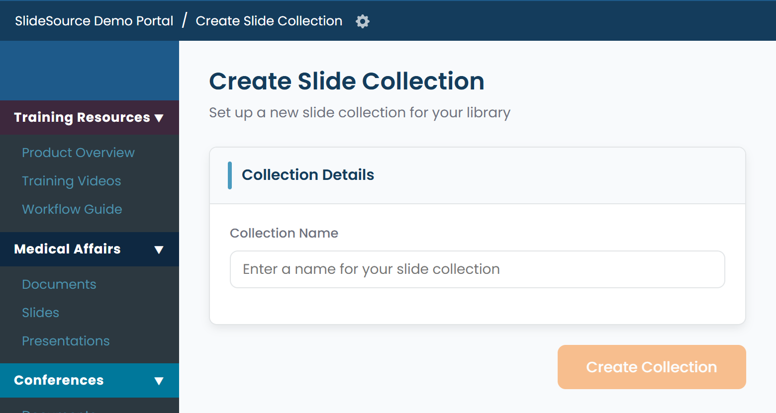 New collection dialog with type choices and a name field