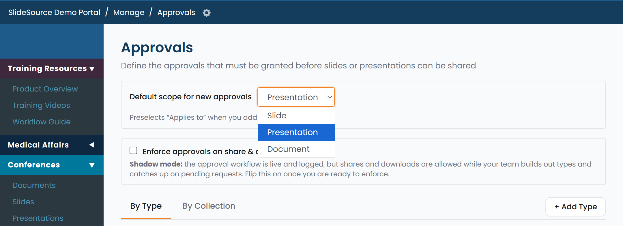 Approval Settings dialog with the three mode options