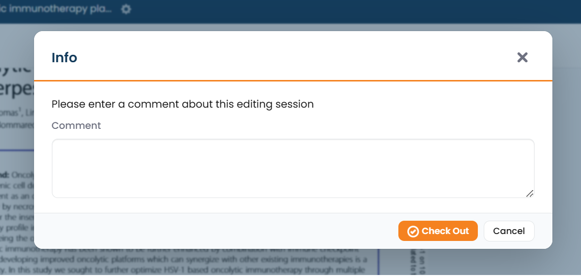 Check-out dialog asking for a Major or Minor version bump and a comment