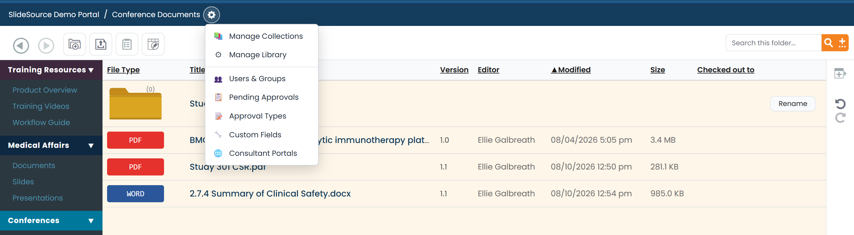The workspace showing the sidebar, a folder hierarchy in the main pane, and breadcrumbs across the top