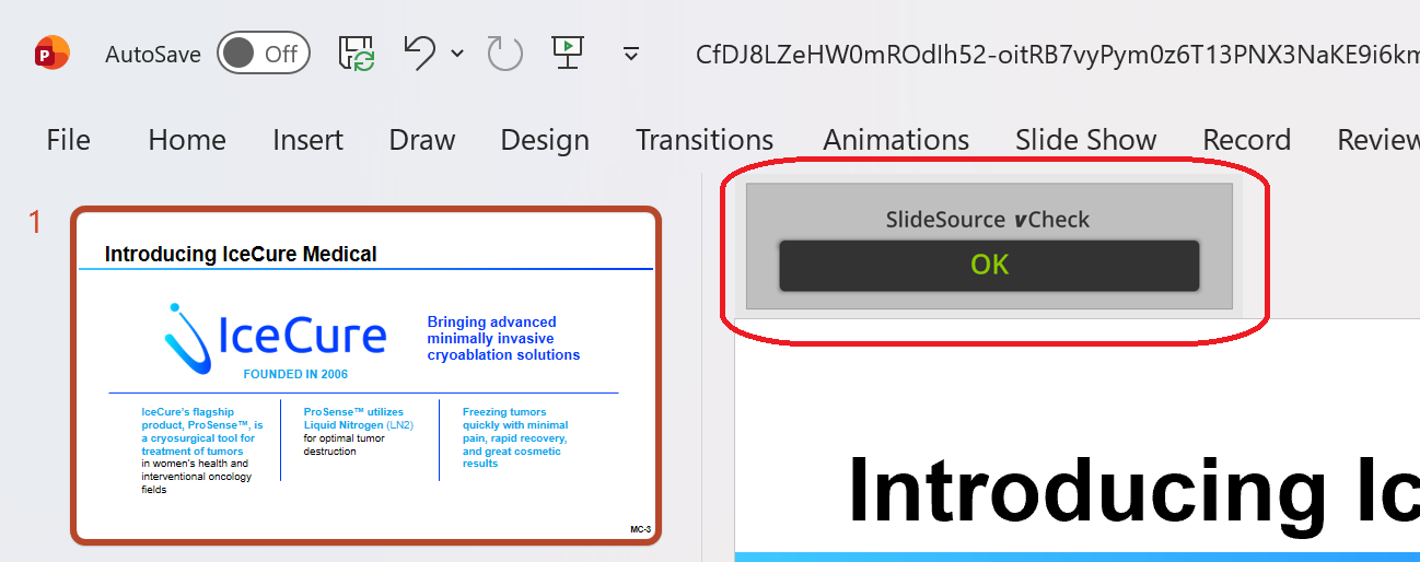 A downloaded slide showing a vCheck status badge in the corner